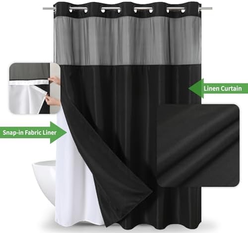 eachope Linen Textured Shower Curtain Set Black