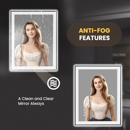 LOAAO 28X36 LED Bathroom Mirror with Black Frame
