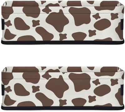 Cow Pattern Brown Bathroom Basket 2 Pack Foldable