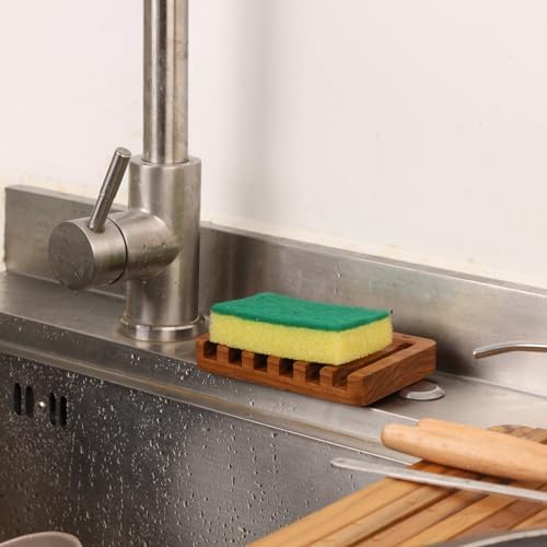 HTB Teak Soap Dish with Slanted Drainage Design