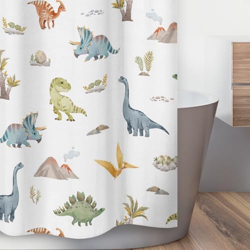 Sweet Jojo Designs Watercolor Dinosaur Fabric Shower Curtain
