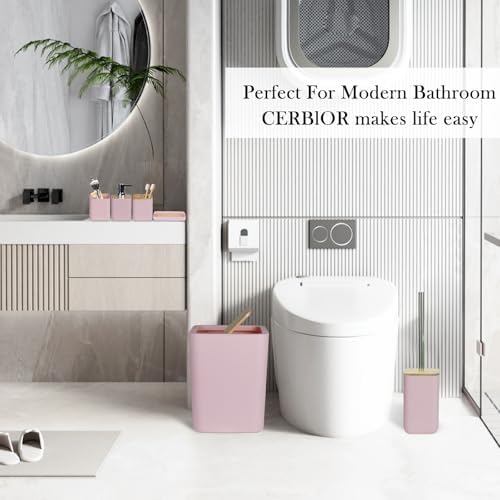 CERBIOR 6-Piece Bamboo Bathroom Accessory Set Pink 1