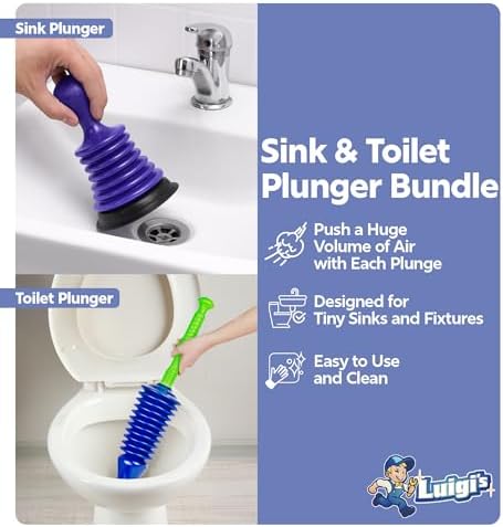 Luigis Heavy Duty Plunger Bundle for Bath and Kitchen