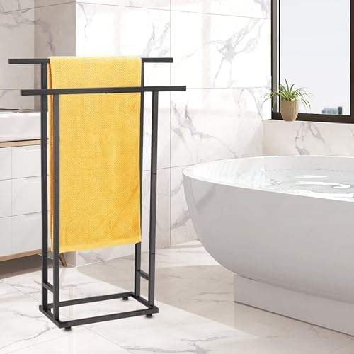 ALHAKIN 2 Tier Standing Towel Rack Black
