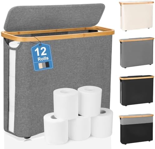 TACGEA Toilet Paper Storage Basket with Lid Gray