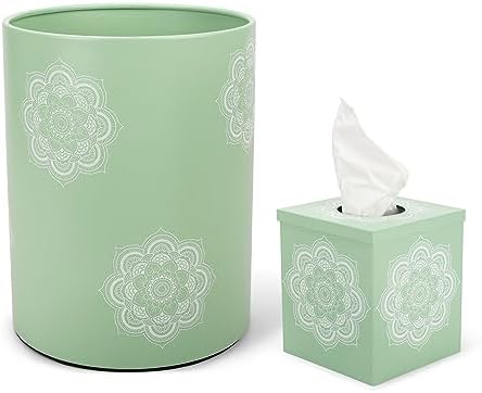 Mandala Round Trash Can and Tissue Box Holder Set