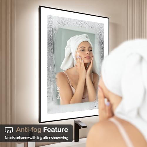 40x32 Inch LED Bathroom Mirror with Black Frame