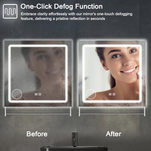 Vabches LED Bathroom Mirror 32x36 Anti-Fog Wall Mount