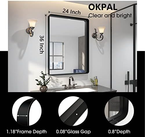 OKPAL 24x36 Inch Black Metal Wall Mirror