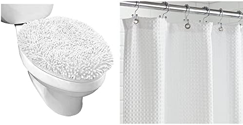 Gorilla Grip Toilet Lid Cover and Waffle Shower Curtain 2-Pack