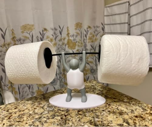 Novelty Toilet Paper Holder with Strong Man Design White and Gray