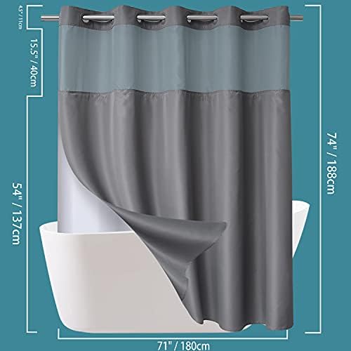 Conbo Mio Grey Shower Curtain Liner with Snap In Design