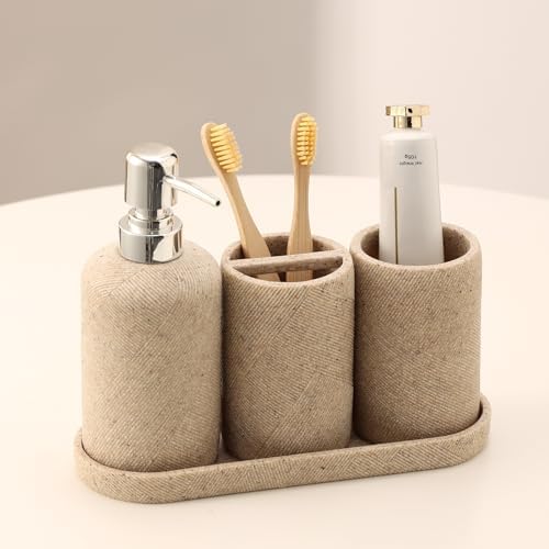 Haocoott Bathroom Accessories Set 4 Pieces Modern Decor Beige