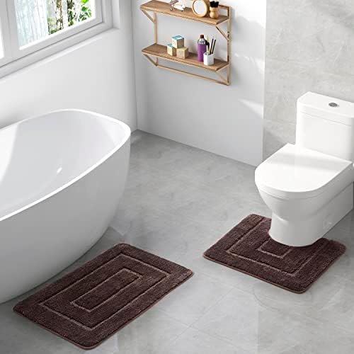 WPM Leopard Print Animal Coffee Bath Rug and Shower Curtain Set