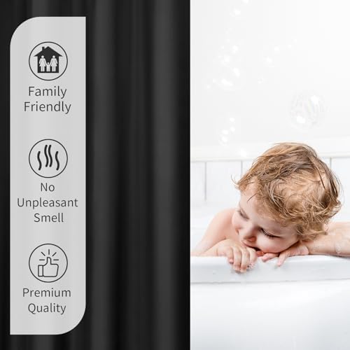 Gibelle Black Waterproof Shower Curtain Liner with Hooks