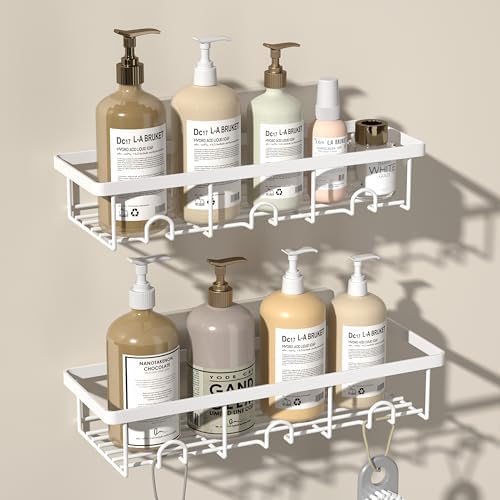 Oasiteege White Shower Caddy 2-Pack Adhesive Organizer