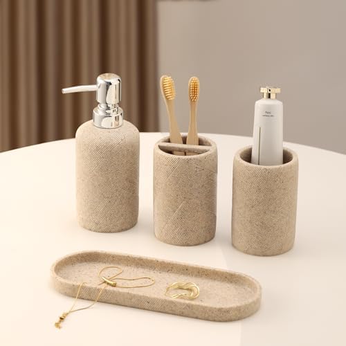 Haocoott Bathroom Accessories Set 4 Pieces Modern Decor Beige
