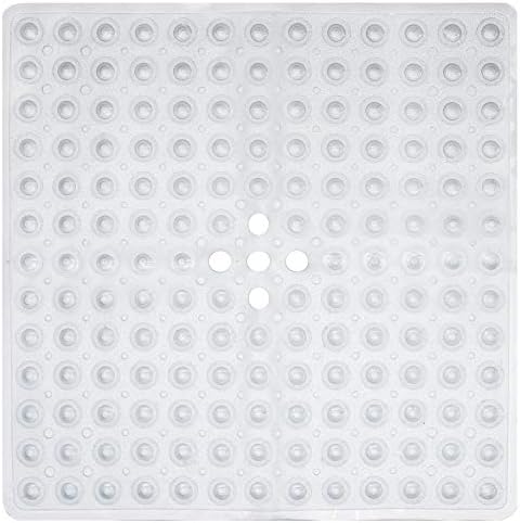 ENKOSI Square Shower Mat Non Slip 21x21 Clear with Drain Hole 1