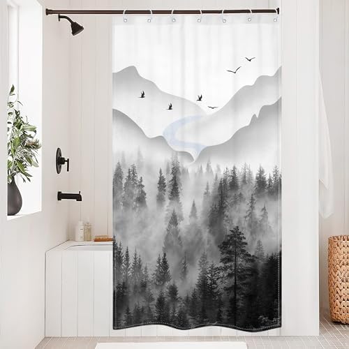 Riyidecor Misty Rainforest Shower Curtain 7 Pack Hooks