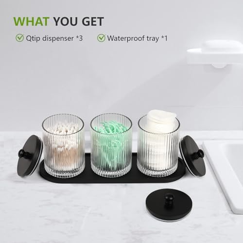 3 Pack Qtip Holder - Elegant Glass Bathroom Storage Set