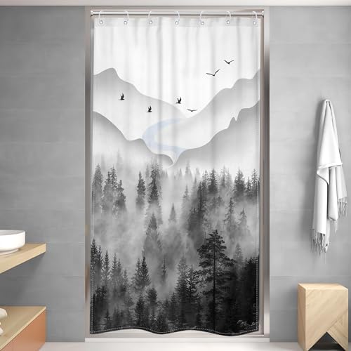 Riyidecor Misty Rainforest Shower Curtain 7 Pack Hooks