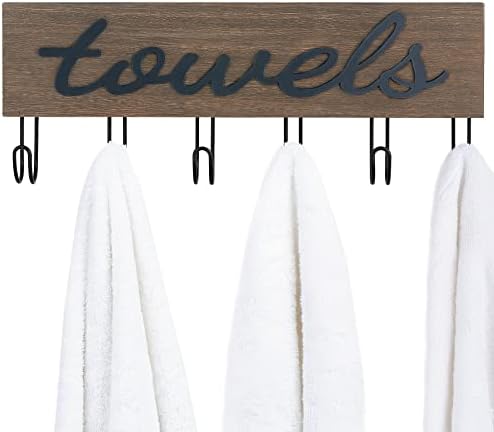 Mkono Rustic Wood Towel Rack with 6 Hooks