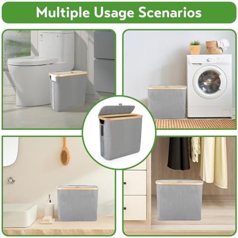 Toilet Paper Storage Basket - 9 Rolls Capacity - Bamboo Holder - Grey