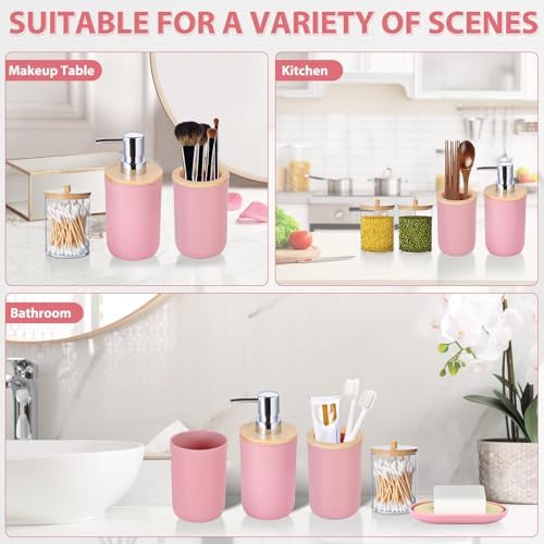 iMucci 5 Piece Bathroom Accessories Set with Pink Bamboo Cover