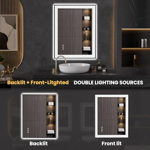 LOAAO 28X36 LED Bathroom Mirror with Black Frame