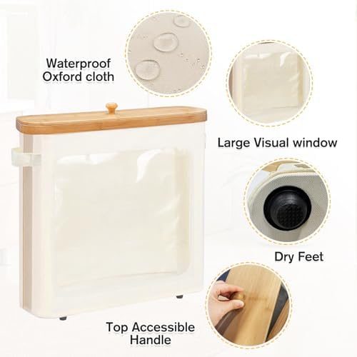 Beige Toilet Paper Basket with Lid and Large Window