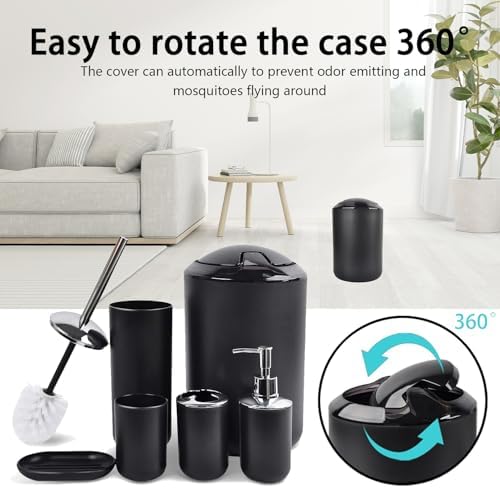 CERBIOR 6 Piece Bathroom Accessory Set Shiny Black