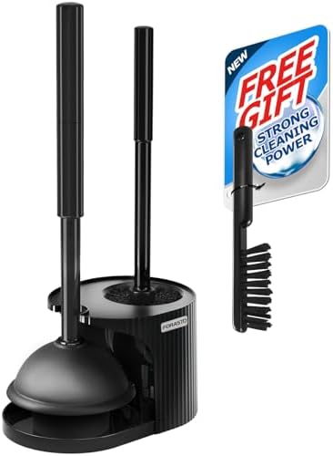 FORASTO 2 in 1 Toilet Plunger and Brush Set Black