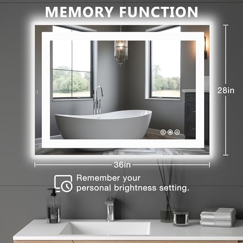 Sweetcrispy 36x28 LED Vanity Mirror with Anti-Fog and Dimmable Light