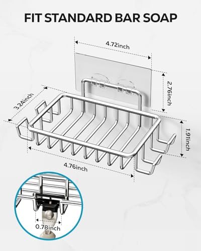 Nieifi Stainless Steel Bar Soap Holder with 4 Hooks