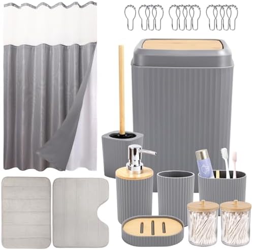 23-Piece Grey Bathroom Accessories Set - Modern Durable