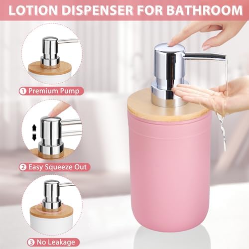 iMucci 5 Piece Bathroom Accessories Set with Pink Bamboo Cover