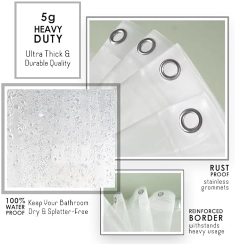 Clara Clark Frosted Shower Curtain Liner with Magnets