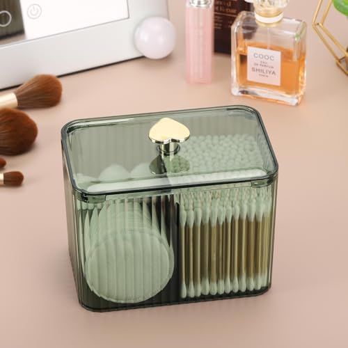 Tbestmax Qtip Holder Dispenser 3-Section Clear Container Green