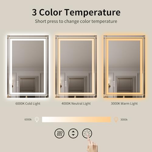 WTTY 24x32 LED Bathroom Mirror with Anti-Fog and Dimmable Lights