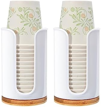 Large Bathroom Cup Dispenser - 2 Pack Plastic Bamboo White