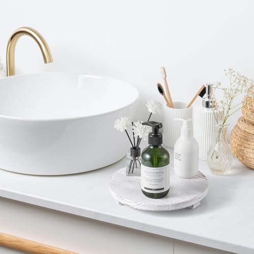 Bivvclaz 9 Rustic White Round Wood Tray
