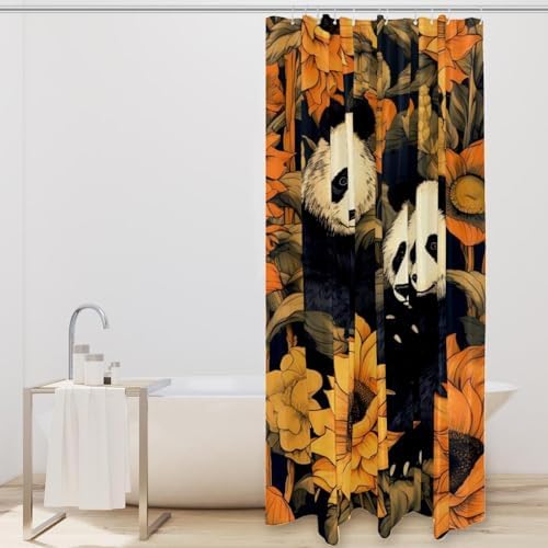 VAPOKF Two Panda Shower Curtain Set with 12 Hooks - 60x72 Inches
