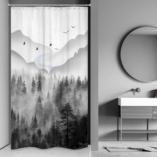 Riyidecor Misty Rainforest Shower Curtain 7 Pack Hooks