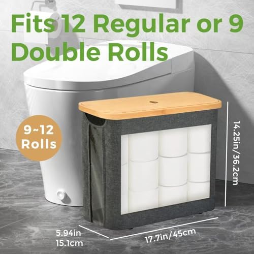 Toilet Paper Holder with Lid for 9 Rolls Gray