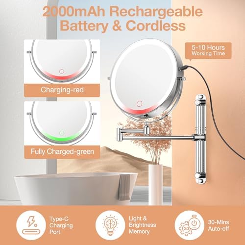 Anfauny 85 Height Adjustable Wall Mirror with 1X10X Magnification