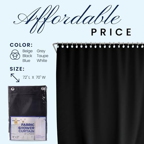 Broder MFG Fabric Shower Curtain Liner - Solid Black 70x72 1