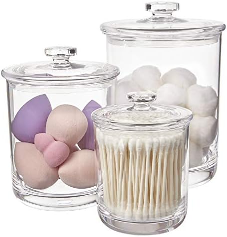 STORi 3-Pack Qtip and Cotton Ball Holders Clear Acrylic Jars