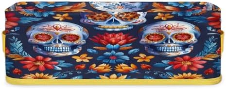 Mexican Floral Skeleton Toilet Paper Basket Organizer with Handles