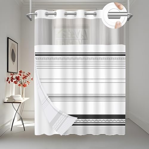 AXURXUI No Hook Shower Curtain Set with Window