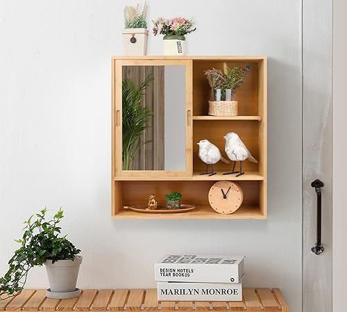 ZYBT Bamboo Medicine Cabinet with Mirror and 2 Sliding Doors